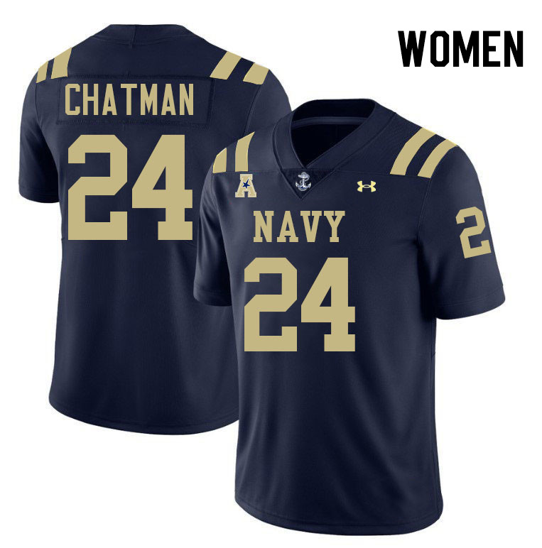 Women Navy Midshipmen #24 Brandon Chatman College Football Jerseys Stitched-Navy